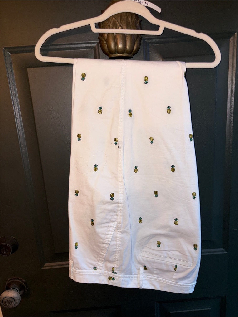 Talbots White Cropped Pants with Pineapple Embroidery